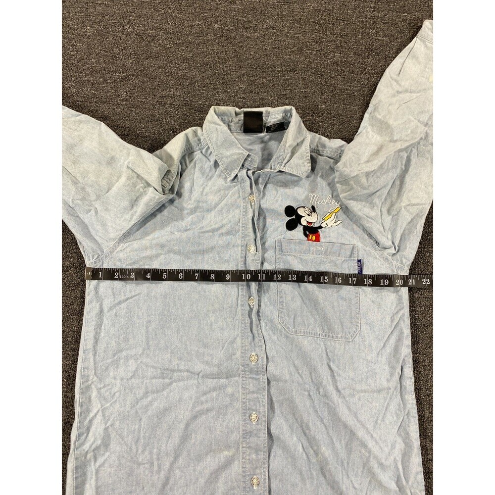 Disney Jerry Leigh Womens Small Blue Denim Button Up Long Sleeve Shirt Mickey - Picture 4 of 12